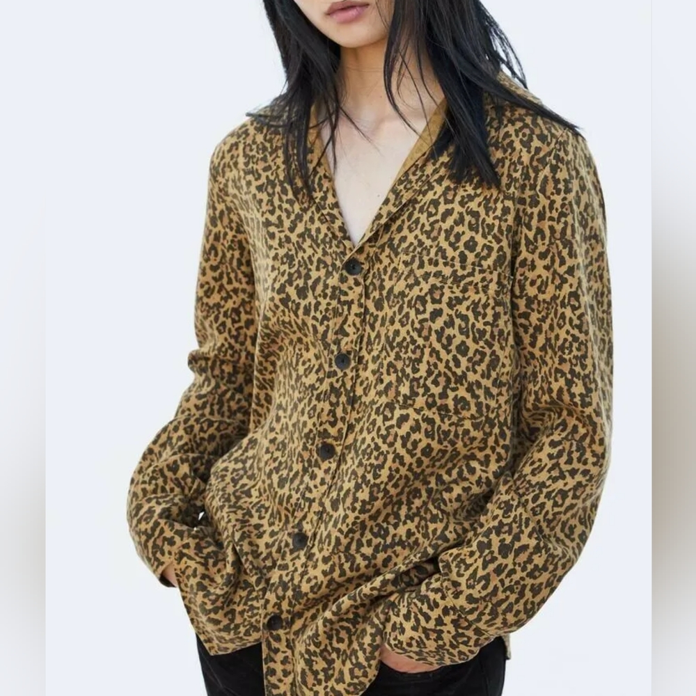 Zara Premium Collection; Animal Print Button Down Long Sleeve Blouse